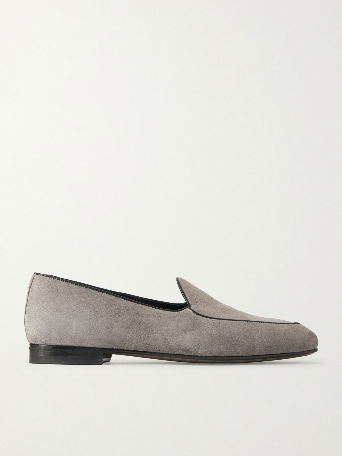 Manolo Blahnik - Modena Leather-Trimmed Suede Loafers - Gray