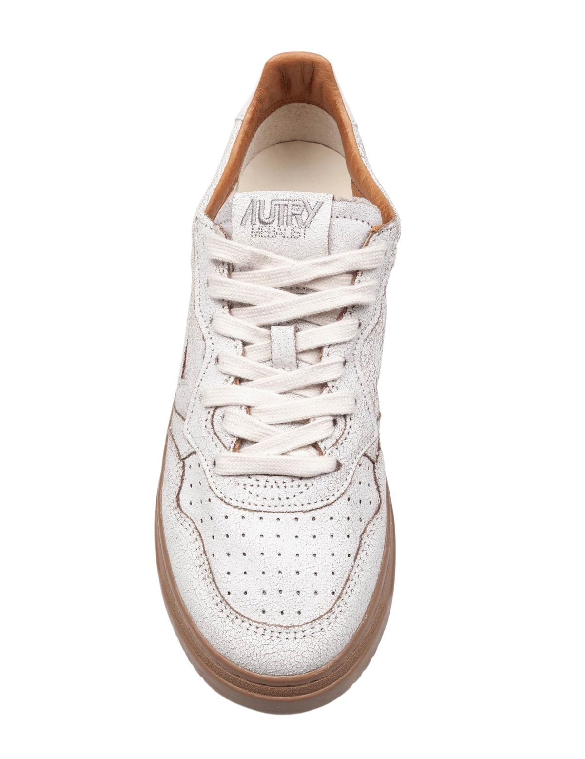 Autry Medalist Sneakers In Leather With Craquele Effect White Color