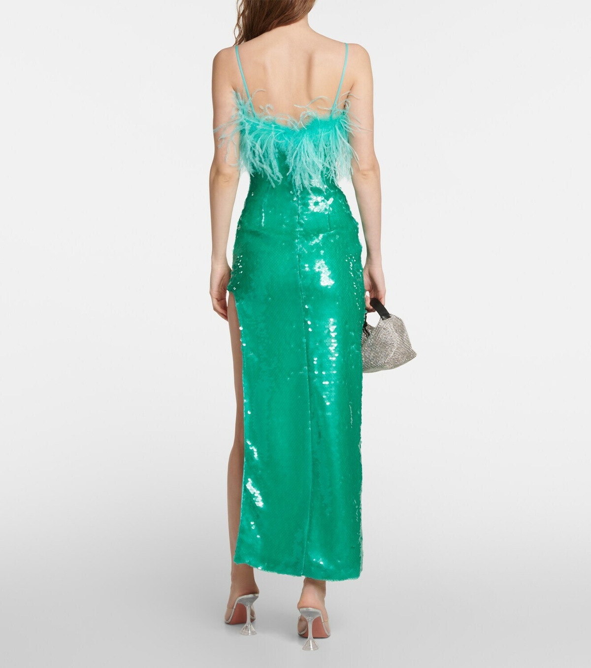 Giuseppe di Morabito Feather-trimmed sequined midi dress