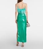 Giuseppe di Morabito Feather-trimmed sequined midi dress