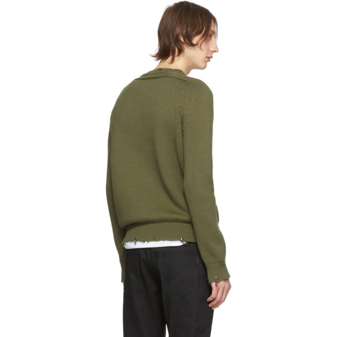 Saint Laurent Khaki Destroyed Knit Sweater