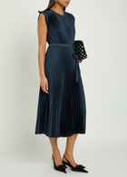 Joseph Volta Plissé Satin-crepe Midi Dress Indigo