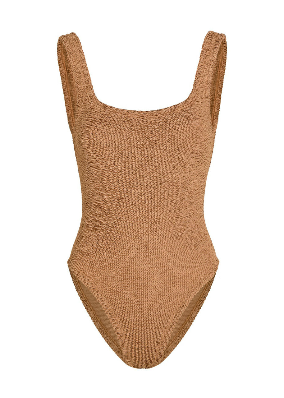 Hunza G Square-neck Crinkle Swimsuit - Brown - One Size