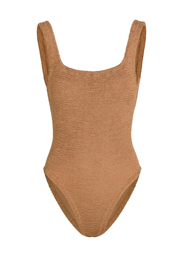 Photo: Hunza G Square-neck Crinkle Swimsuit - Brown - One Size