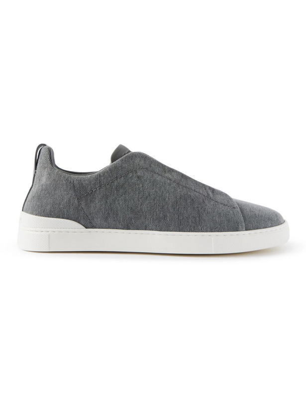 Photo: Zegna - Triple Stitch Leather-Trimmed Canvas Sneakers - Gray