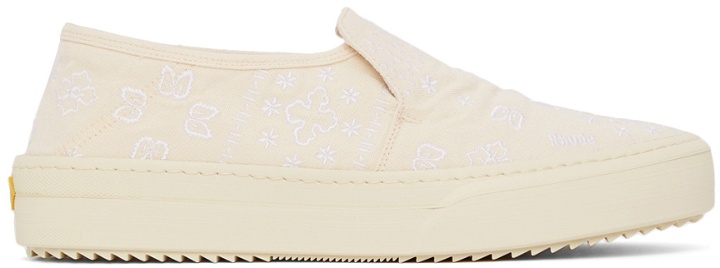 Photo: Rhude Beige Embroidered Slip-On Sneakers