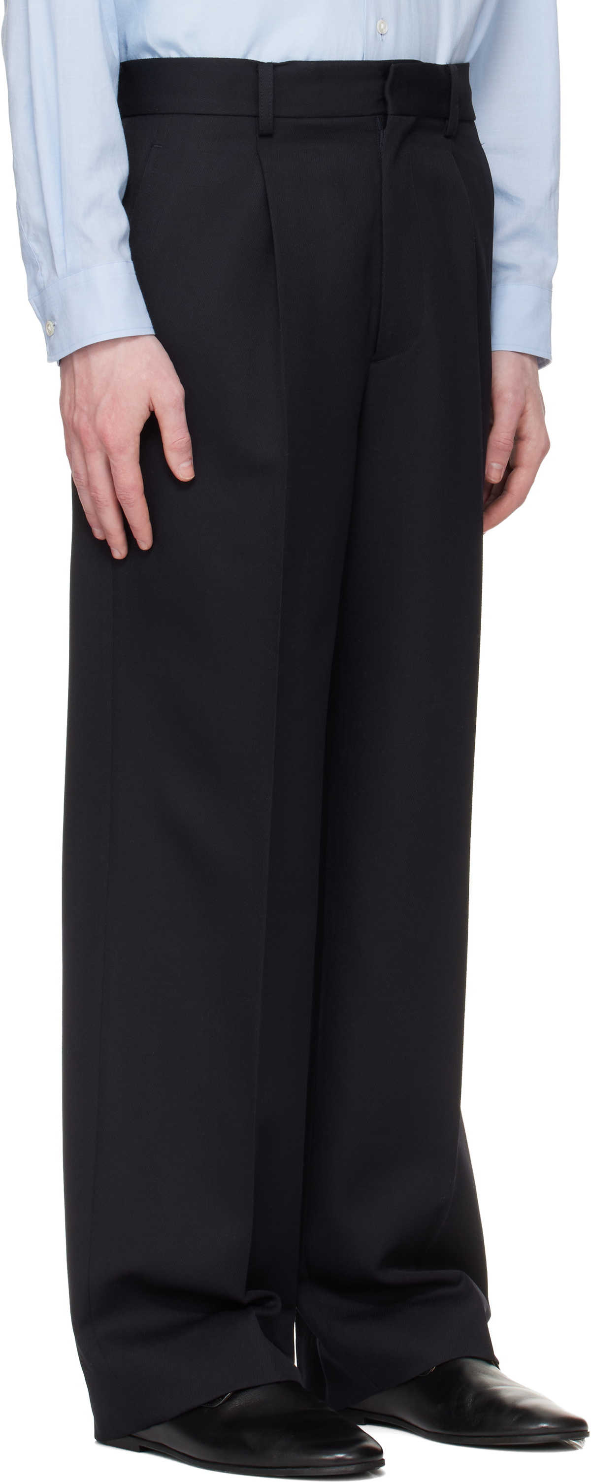 stein Navy Wool Kersey Straight Trousers