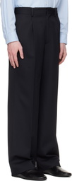 stein Navy Wool Kersey Straight Trousers