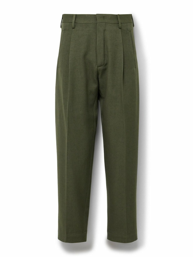 Photo: Incotex - Slim-Fit Tapered Pleated Virgin Wool and Cotton-Blend Trousers - Green