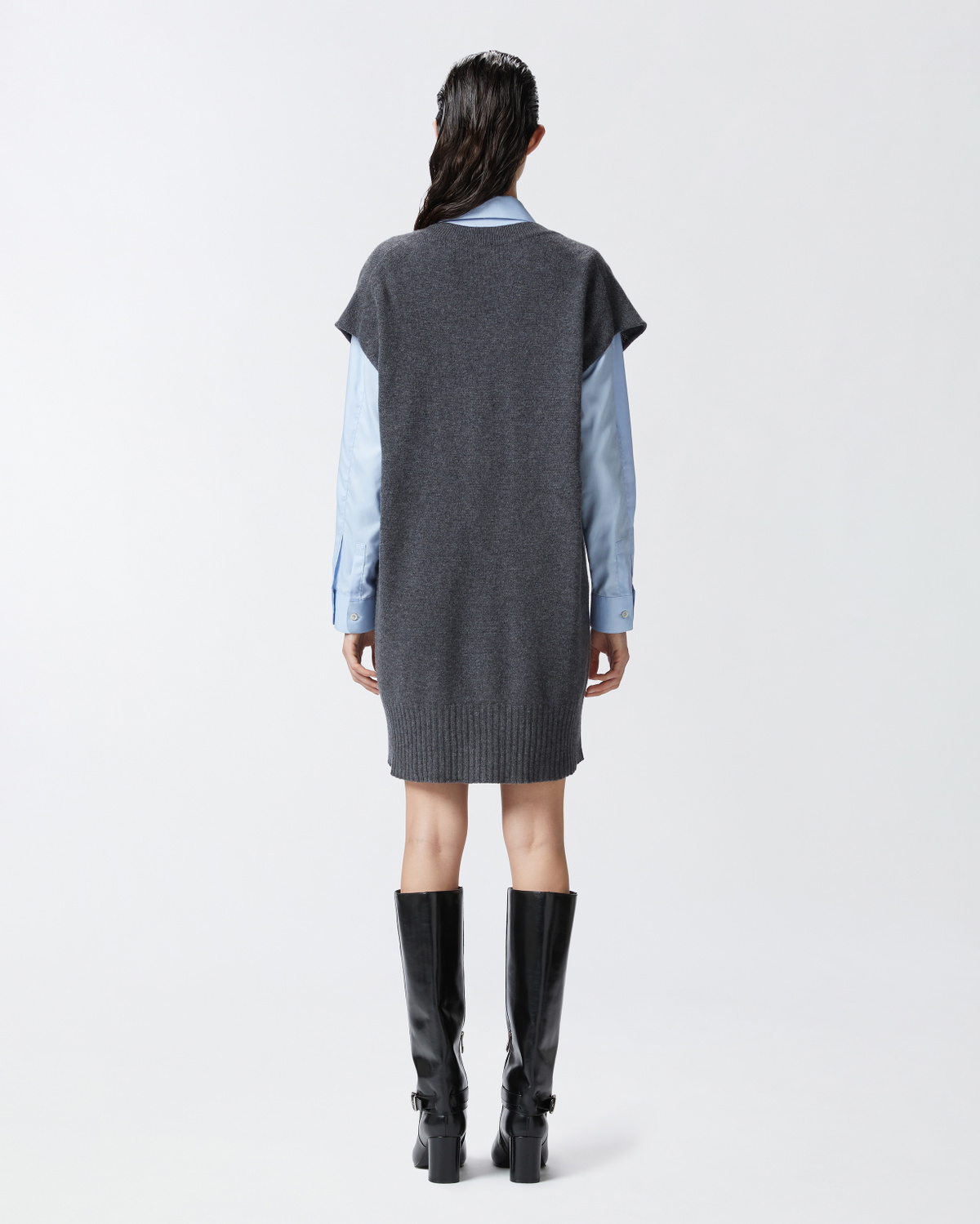 Pinko Cashmere Blend Knit Waistcoat Grey Crow