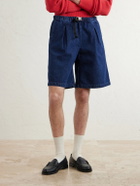 Monitaly - Wide-Leg Pleated Denim Shorts - Blue