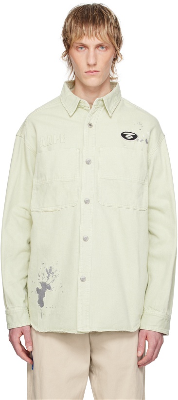 Photo: AAPE by A Bathing Ape Green Embroidered Denim Shirt