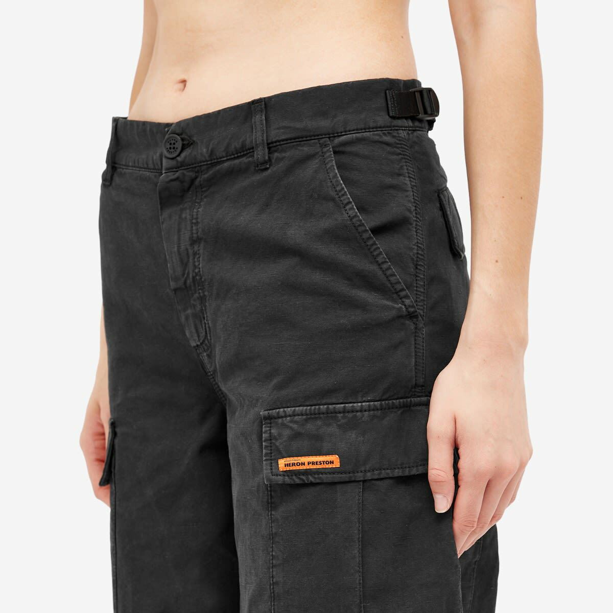 Heron Preston Women's Vintage Wash Canvas Cargo Pants in Black Heron Preston