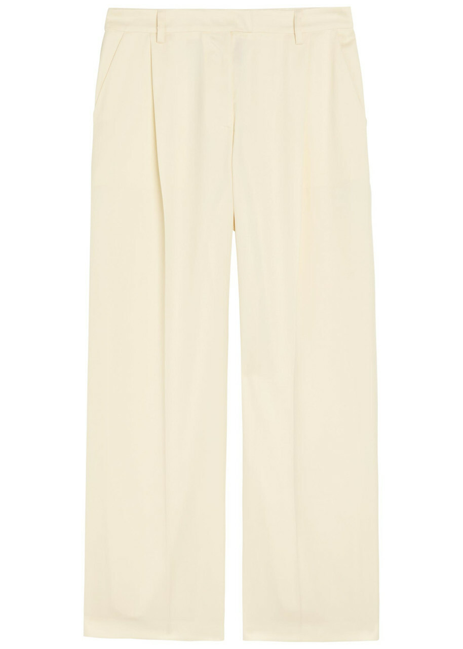 LA Double J Loose Pleated Wide-leg Wool Trousers Ivory