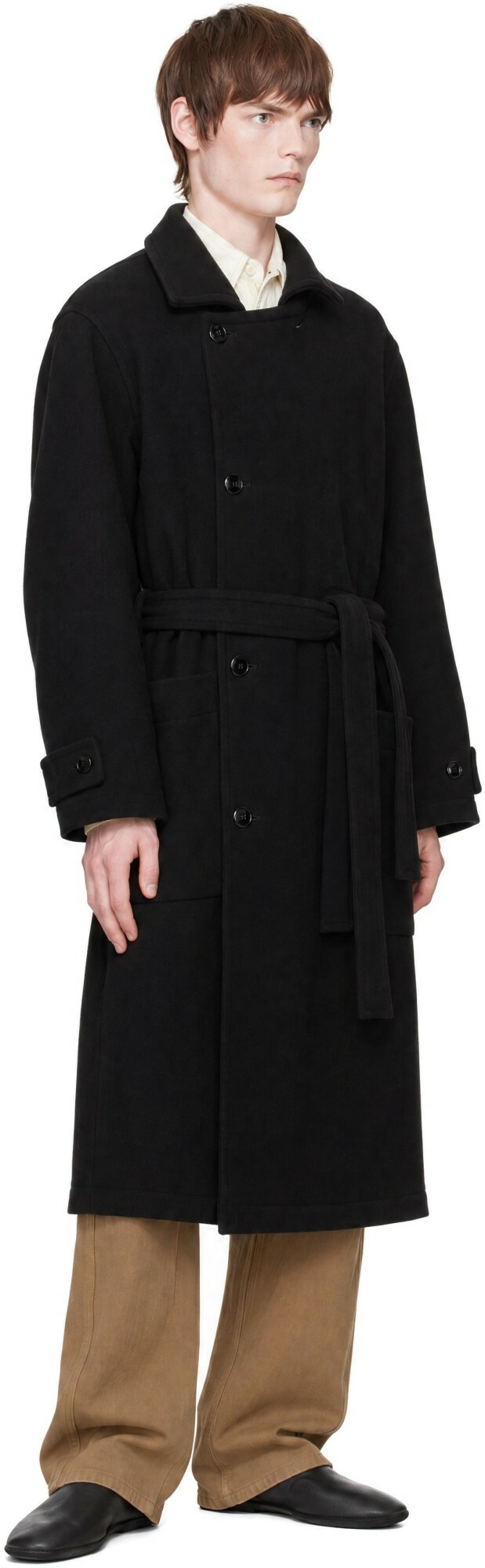 LEMAIRE Black Wrap Double Wool Coat