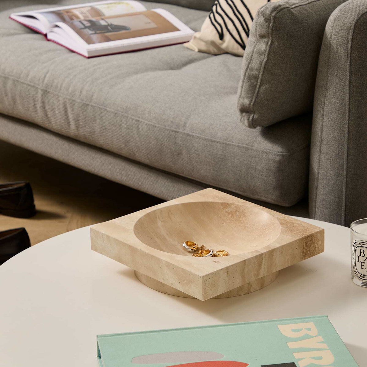ferm LIVING Hew Low Centerpiece in Travertine 
