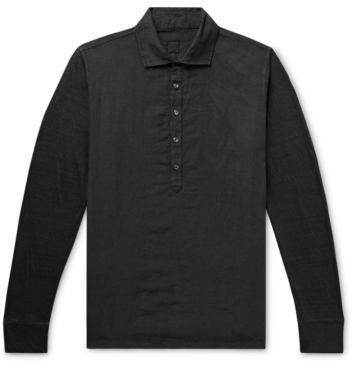 Photo: 120% - Garment-Dyed Linen Polo Shirt - Black