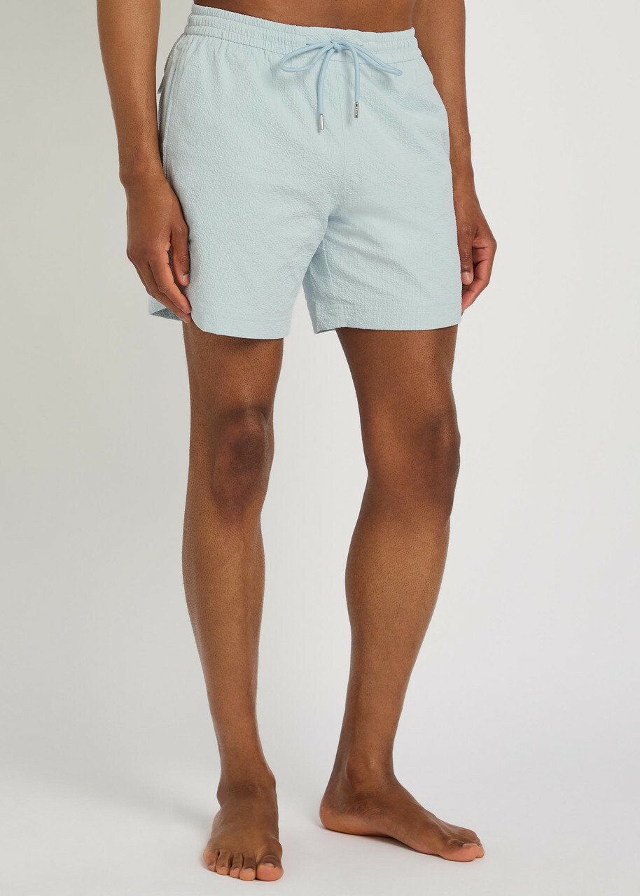 Boss Stretch-seersucker Swim Shorts Blue