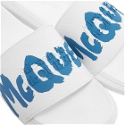 Alexander McQueen Men's Graffitti Logo Pool Slide in Wht&LkBl