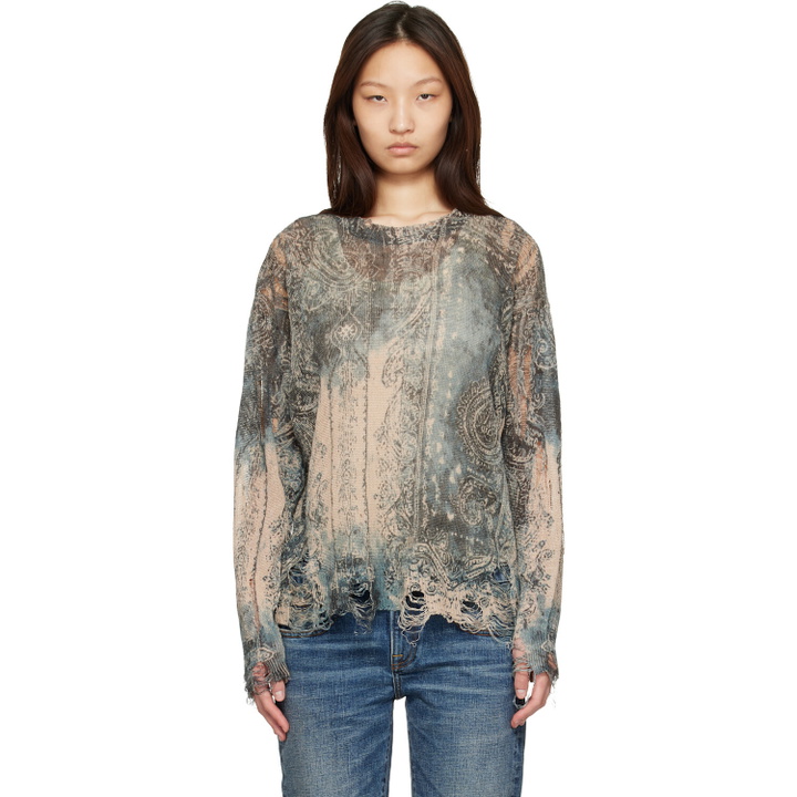 Photo: R13 Blue & Beige Printed Boyfriend Sweater