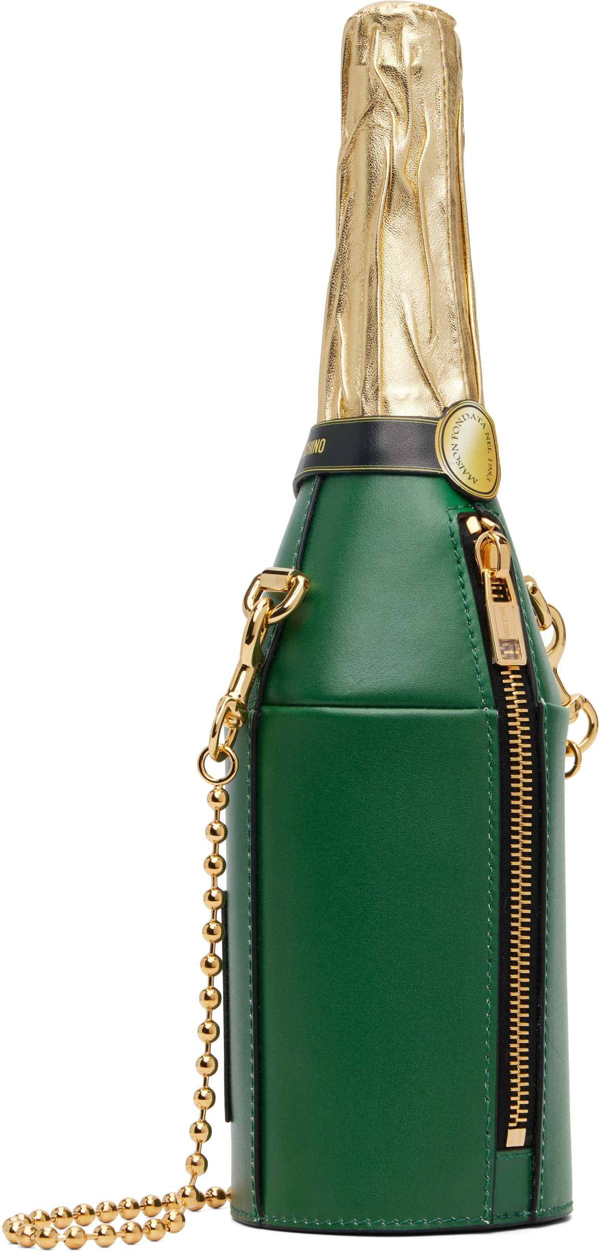 Moschino Green & Gold Champagne Bottle Bag