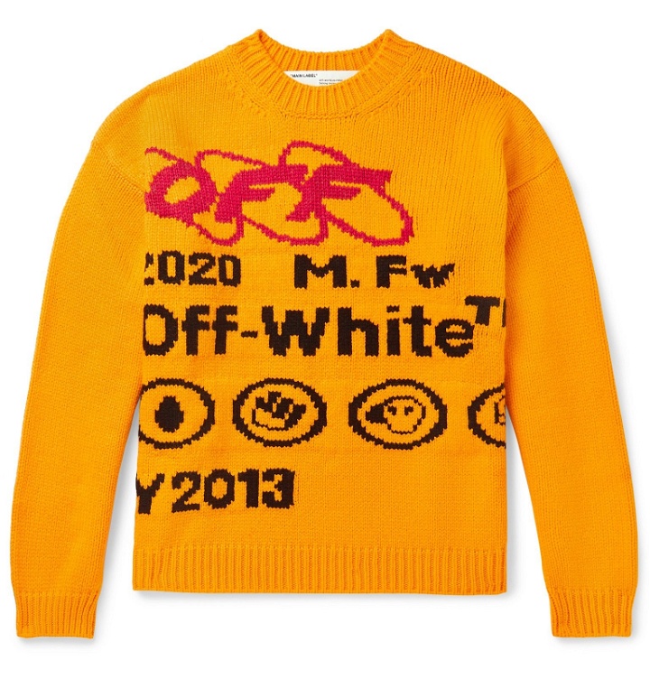 Photo: Off-White - Intarsia Wool-Blend Sweater - Yellow