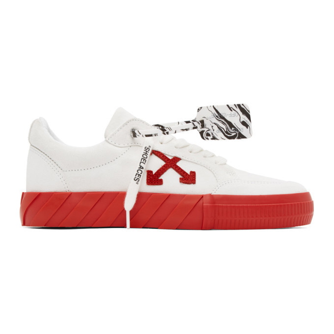 Off-White White and Red Suede Vulcanized Low