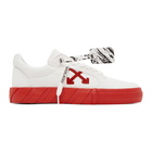 Off-White White and Red Suede Vulcanized Low Sneakers