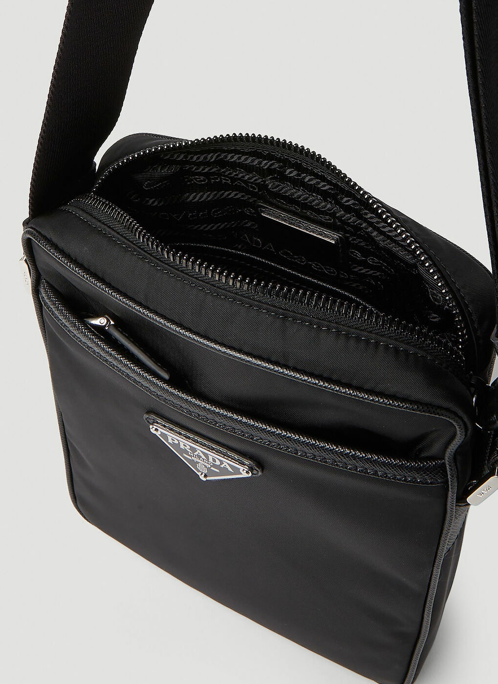 Prada Man Black Leather And Nylon Crossbody Bag 