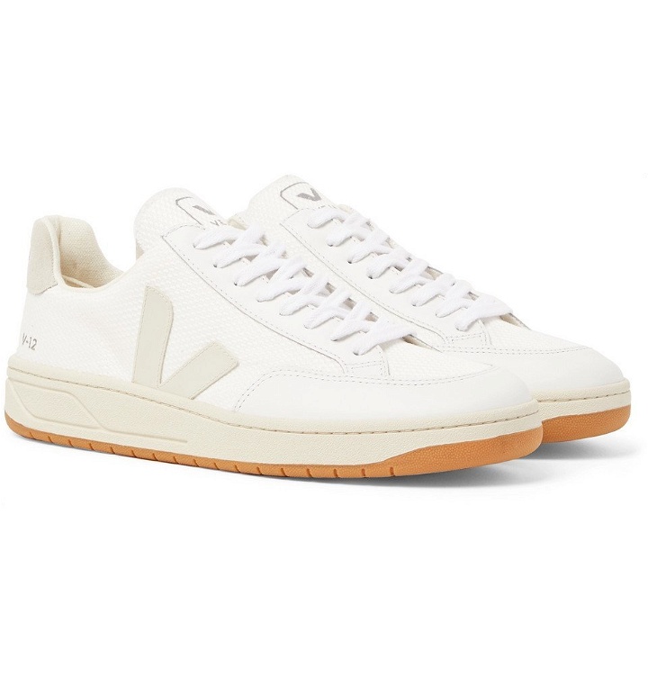 Photo: Veja - V-12 Leather and Rubber-Trimmed Suede and B-Mesh Sneakers - White