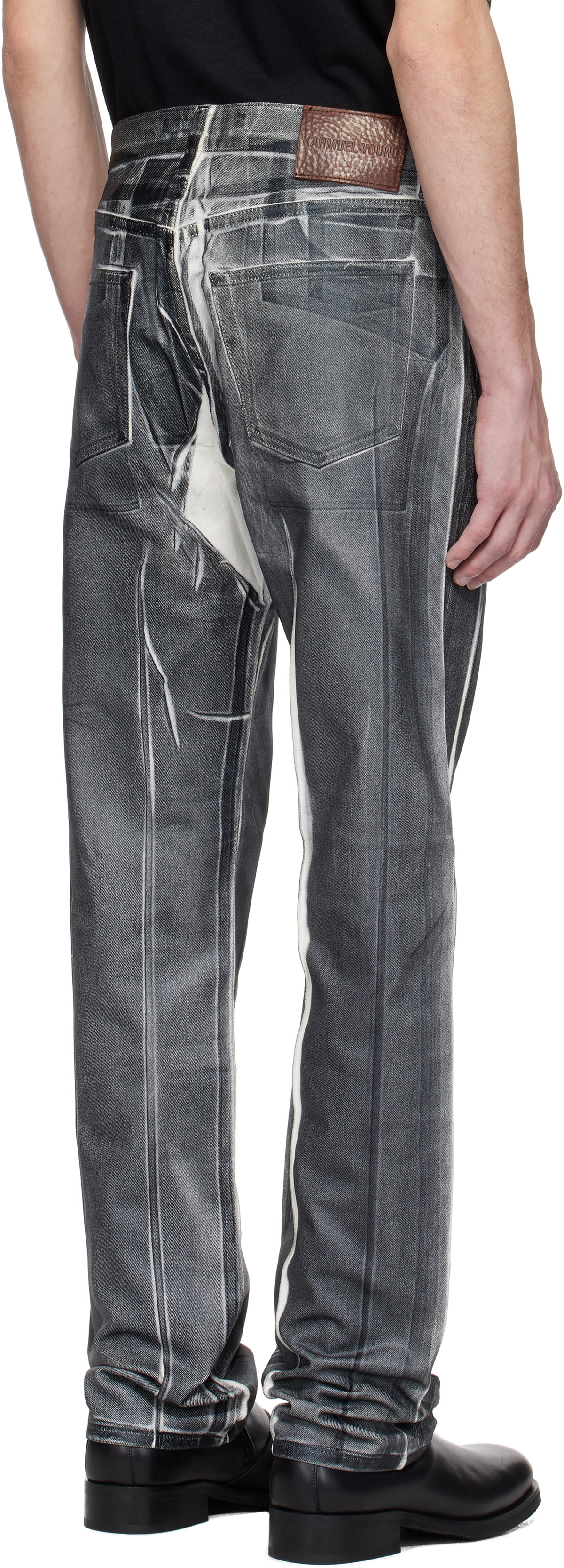 Karmuel Young Black Overprinted Foil Cuboid Jeans