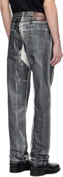 Karmuel Young Black Overprinted Foil Cuboid Jeans
