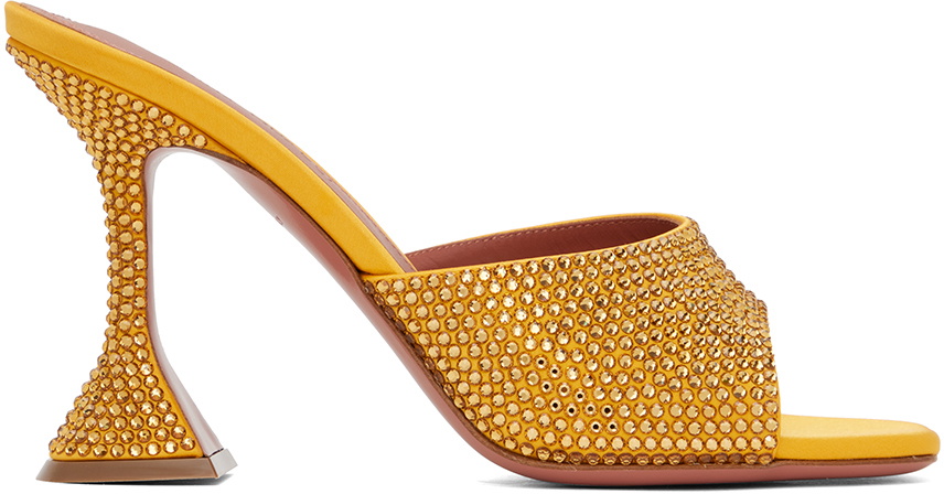 サンダル・ミュール AMINA MUADDI Women Sandals GIULYSLIPPER YELLOW Amina Muaddi Yellow Lupita Crystal Slipper Heeled Sandals