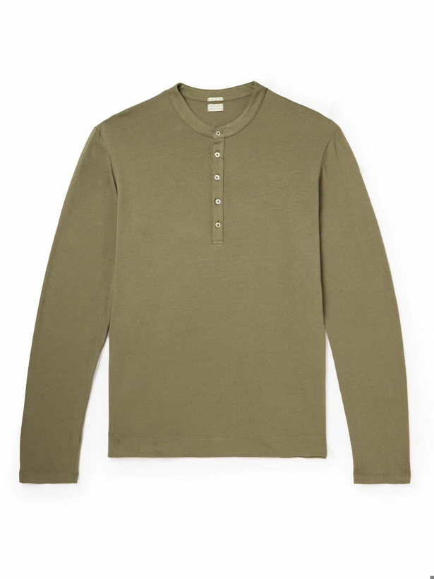 Photo: Massimo Alba - Cotton and Cashmere-Blend Henley T-Shirt - Green
