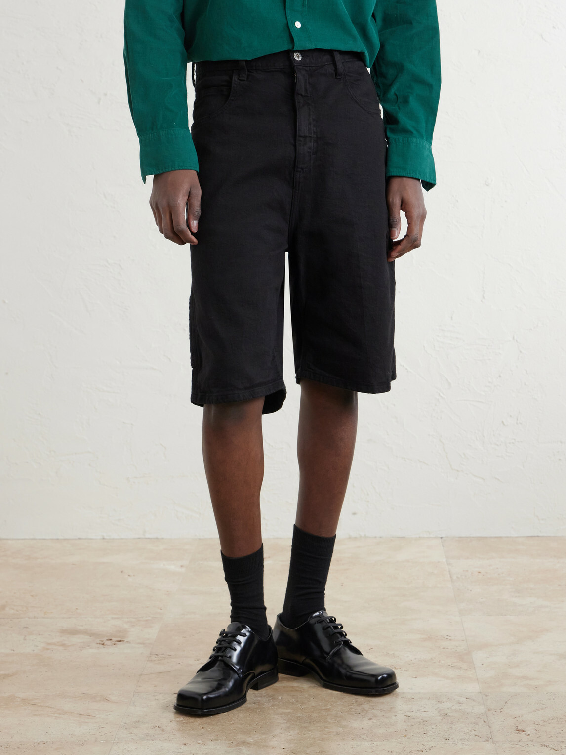 Monitaly - Beach Painter Straight-Leg Denim Shorts - Black