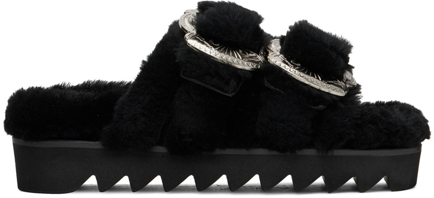 faux fur buckle sandals