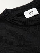 AMI PARIS - Logo-Intarsia Organic Cotton and Wool-Blend Sweater - Black