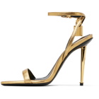 TOM FORD Gold Laminated Padlock Pointy Naked Heeled Sandals