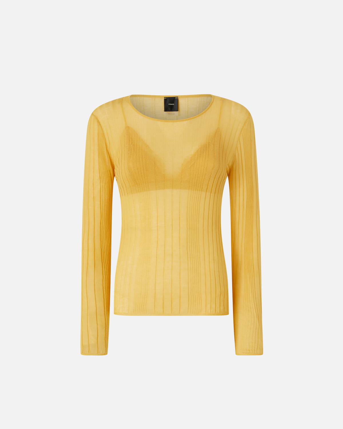 Pinko Semi Transparent Ribbed Sweater Rattan Yellow