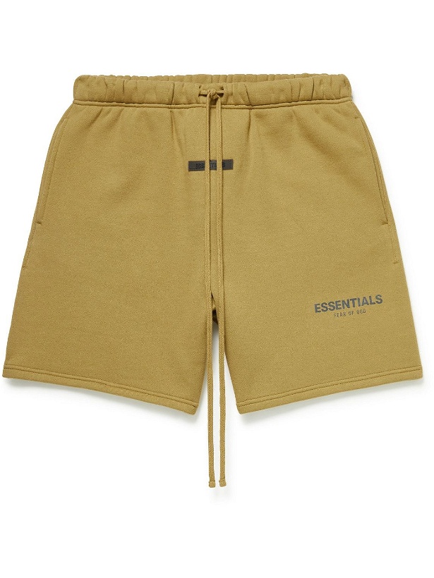 Photo: Fear of God Essentials - Wide-Leg Logo-Print Cotton-Blend Jersey Drawstring Shorts - Yellow