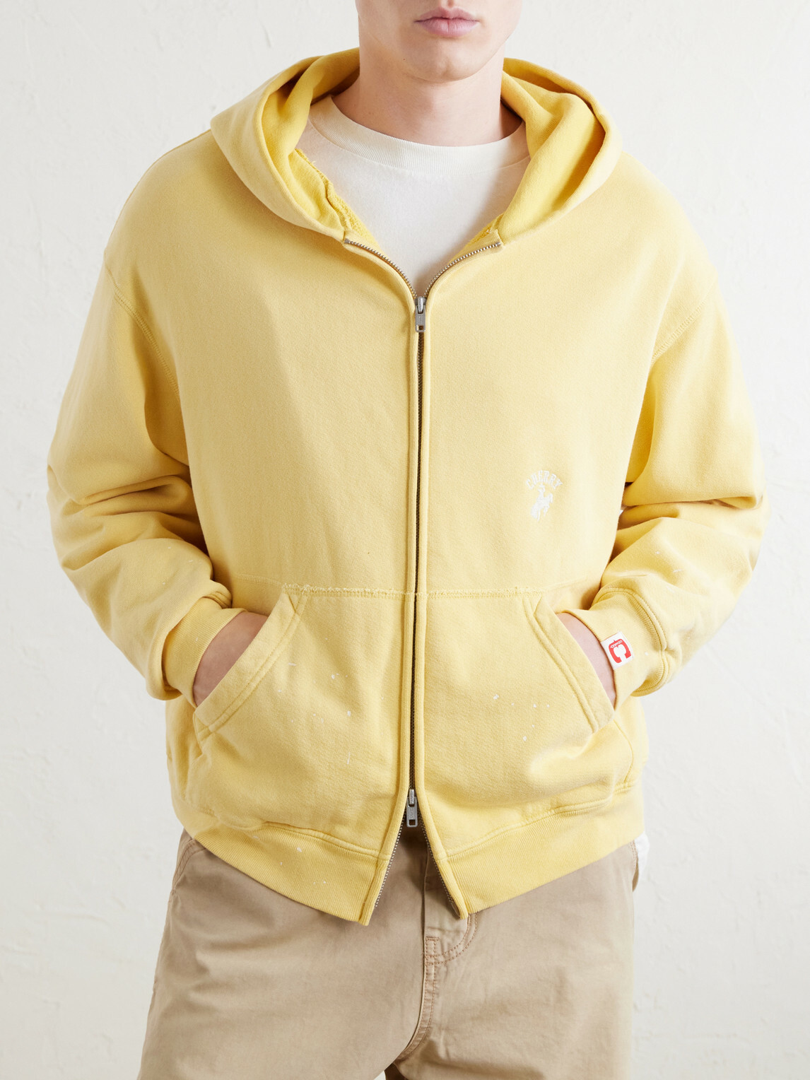 Cherry Los Angeles - Logo-Embroidered Paint-Splattered Cotton-Jersey Hoodie - Yellow