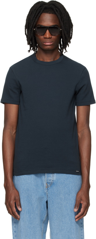 Photo: TOM FORD Navy Cotton Crewneck T-shirt