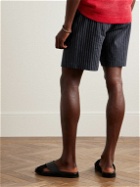 De Bonne Facture - Straight-Leg Striped Linen and Cotton-Blend Drawstring Shorts - Blue