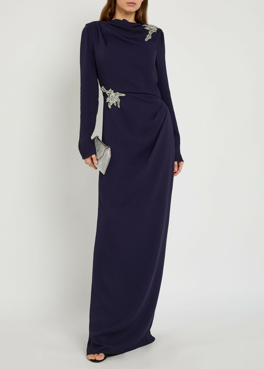 Erdem Crystal-embellished Crepe Gown Navy
