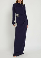 Erdem Crystal-embellished Crepe Gown Navy