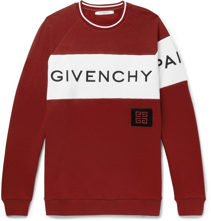Photo: Givenchy - Logo-Embroidered Fleece-Back Cotton-Jersey Sweatshirt - Men - Red