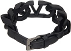 Valentino Garavani Black Curb Chain Leather Bracelet