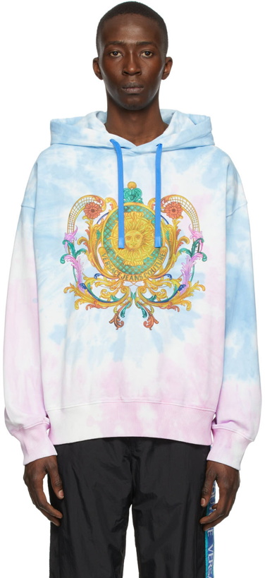 Photo: Versace Jeans Couture Blue & Pink Tie-Dye Logo Hoodie