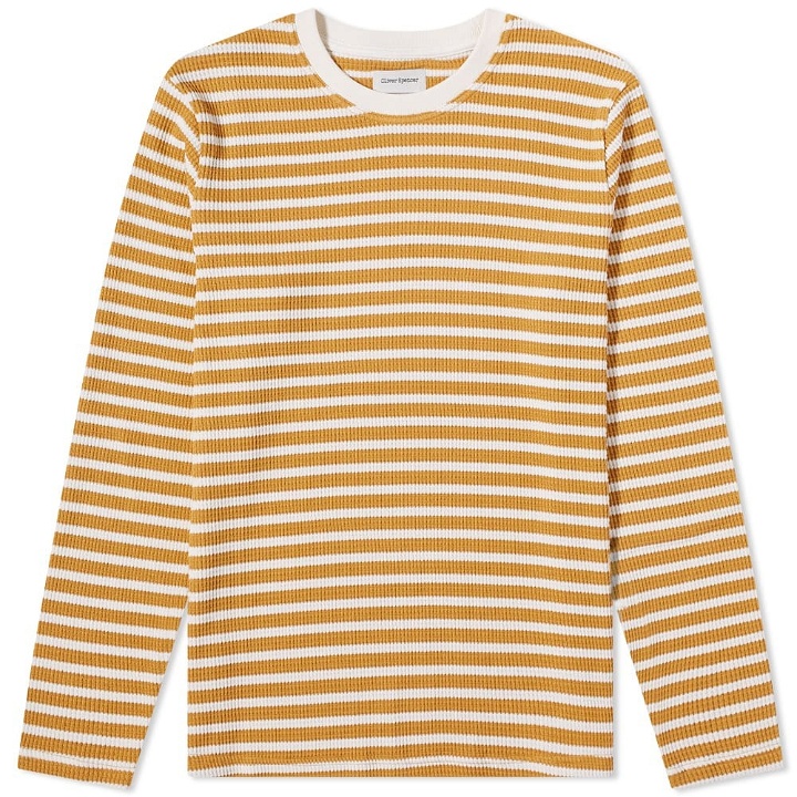 Photo: Oliver Spencer Men's Long Sleeve Striped T-Shirt in Ochre/Cream