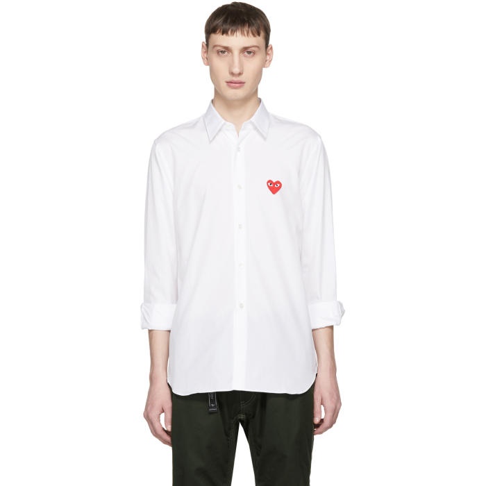 Photo: Comme des GarÃ§ons Play White and Red Heart Patch Shirt